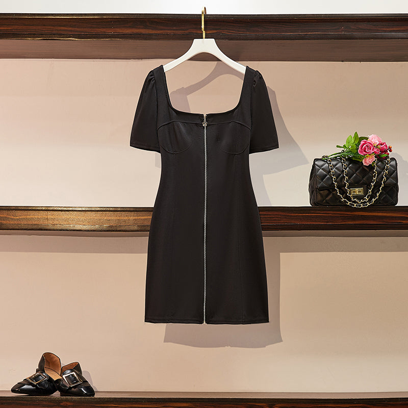 Laraine Plus Size Square Neck Zipper Bustier Mini Dress