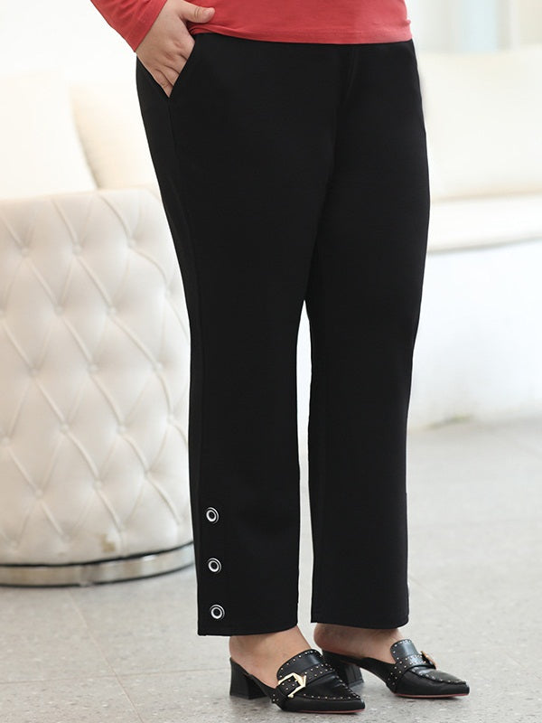 Wafa Plus Size Black 3 Buttons Formal Work Straight Leg Long Pants (EXTRA BIG SIZE)