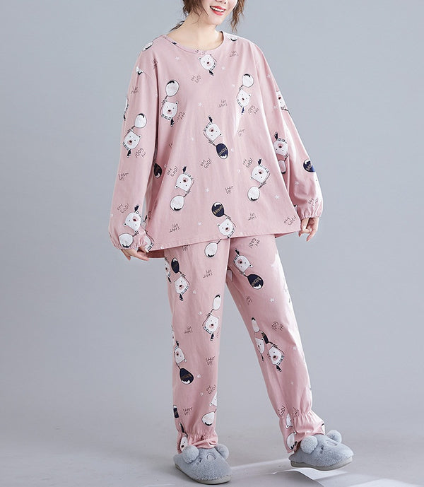 Darlina Plus Size Cute Pyjamas In Polar Bear Print With Long Sleeve Top And Long Pyjamas Pants Set (EXTRA BIG SIZE)