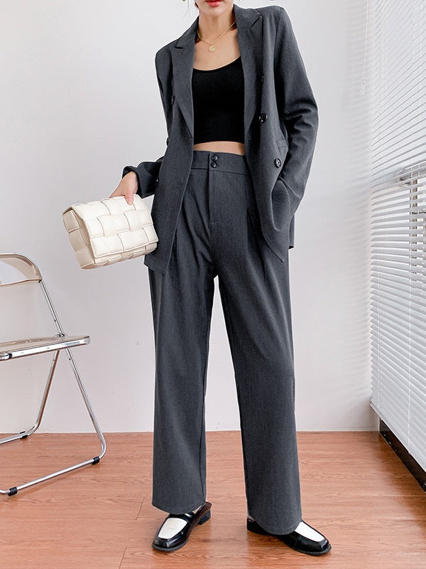 Kaydence Plus Size Black Grey Blazer And Wide Leg Trouser Pants Set