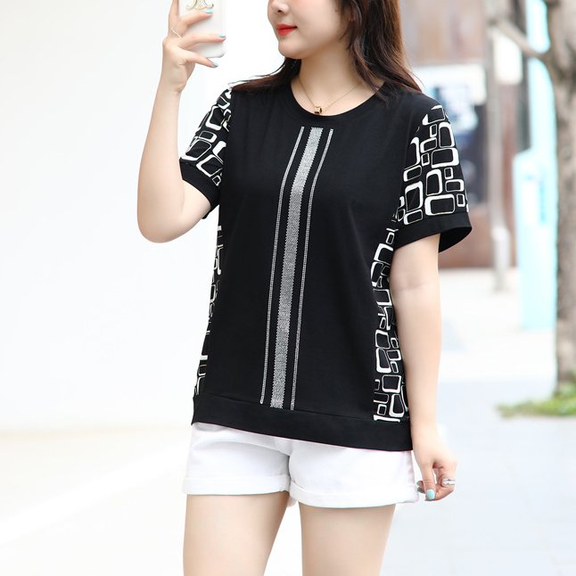 Plus Size Embellished Pattern Sleeve Short Sleeve Blouse