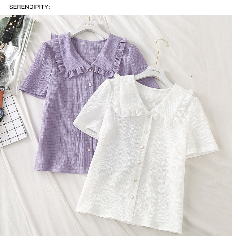 Kirsti Plus Size Textured Collar Short Sleeve Blouse