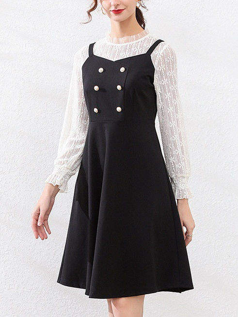 Kessie Plus Size High Neck Lace Long Sleeve Dress
