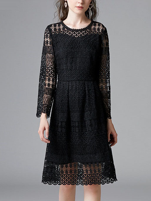 Shiyel Lace Sweetheart Neckline Pleat L/S Dress