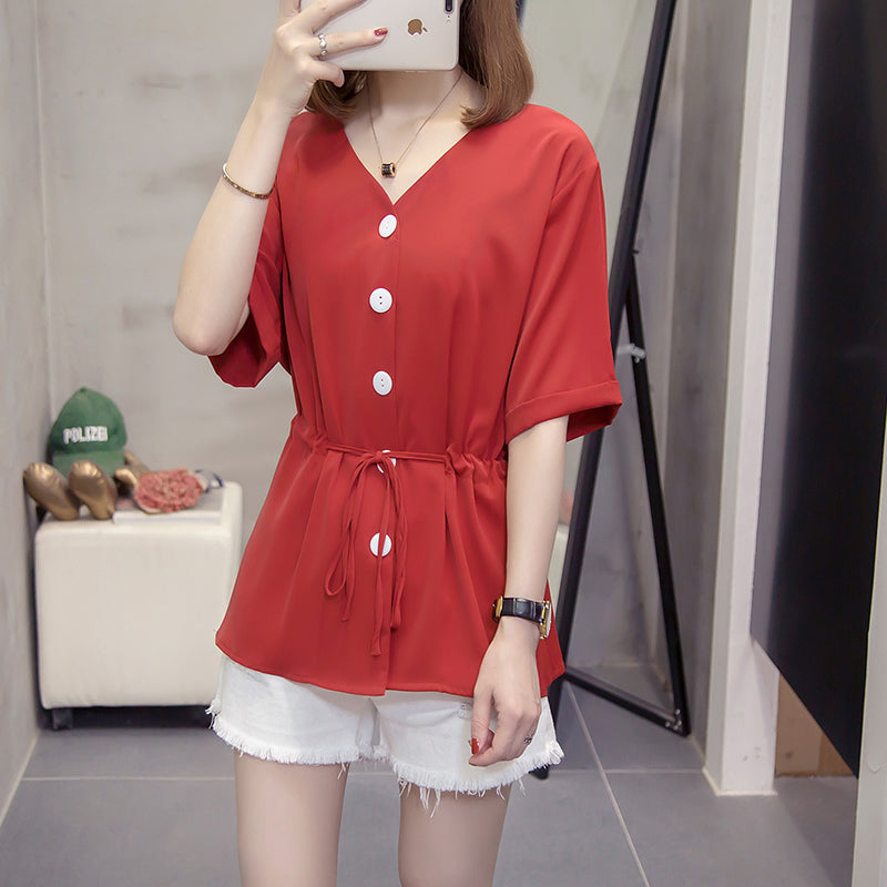 Langley Plus Size Red V Neck Blouse