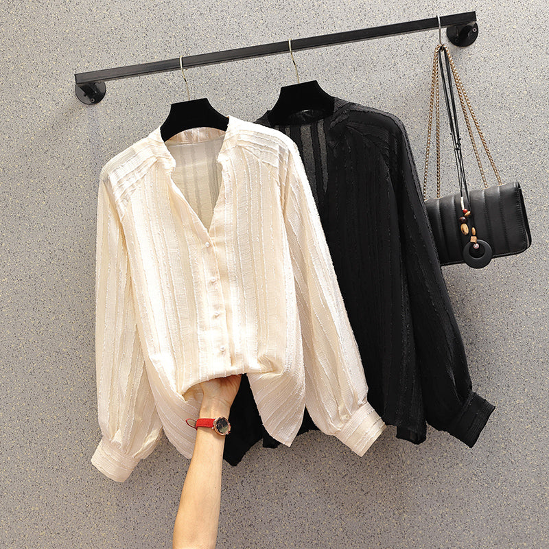 Kyelei plus size v neck long sleeve blouse