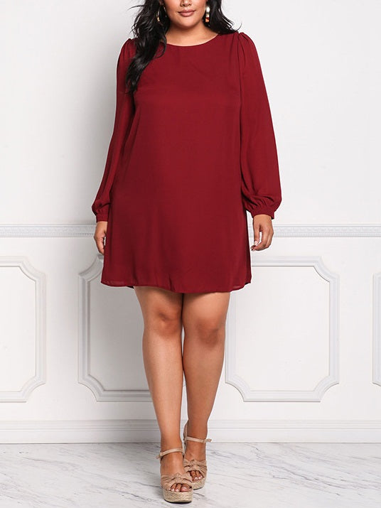 Tammie Plus Size Puff Sleeve Chiffon Long Sleeve Dress (Suitable For Chinese New Year, Party, Office, Work And Weekends)  (Red, Black)