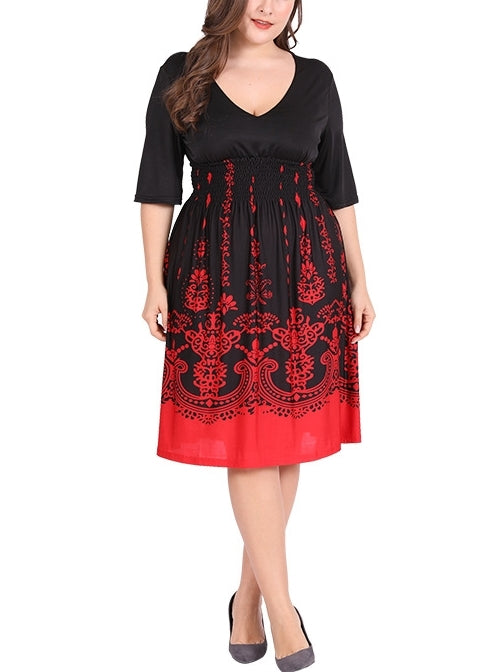 Red and Black Pattern Dress  (EXTRA BIG SIZE)