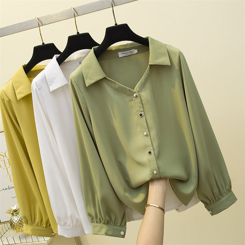 Plus Size Button Long Sleeve Shirt Blouse