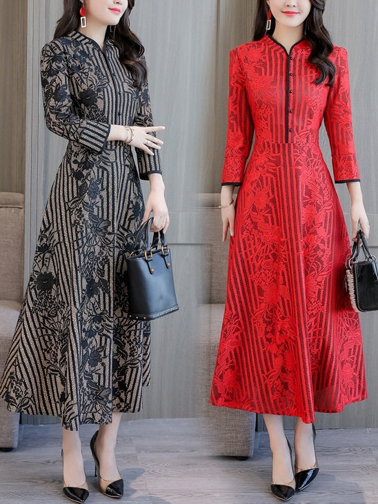 Medeleine (Bust 92-108CM) Plus Size Cheongsam Qipao Lace Occasion Evening Mid Sleeve Midi Dress