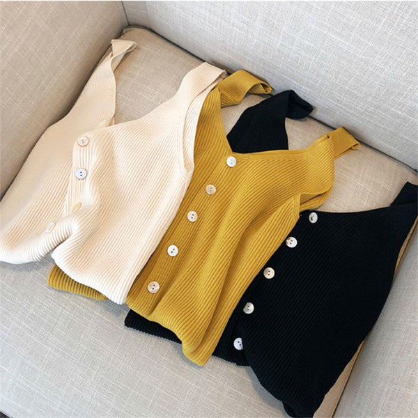Plus size buttons knit rib camisole top