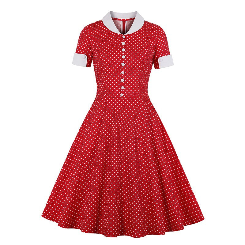Plus Size Polka Dots Retro Vintage Short Sleeve Shirt Dress – Pluspreorder