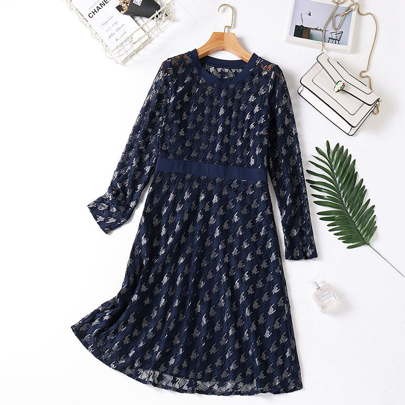Kimiko Plus Size Blue Lace Long Sleeve Dress