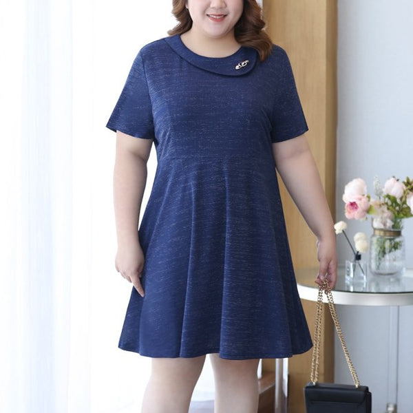 Plus Size Blue Charm Work Short Sleeve Dress (EXTRA BIG SIZE)