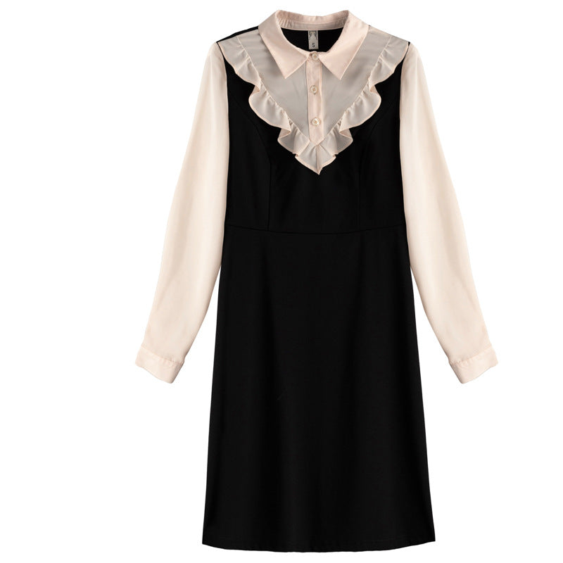 Plus Size Work Frills Long Sleeve Shirt Dress