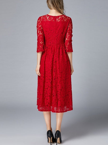 Meyrick Plus Size Red Fit and Flare Lace Dress – Pluspreorder