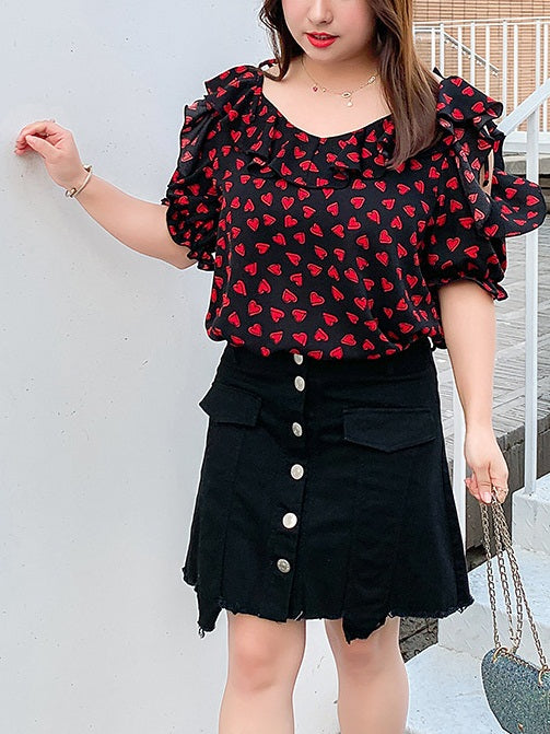Preciosa Button Down Ripped Denim Skirt (Red, White, Black)
