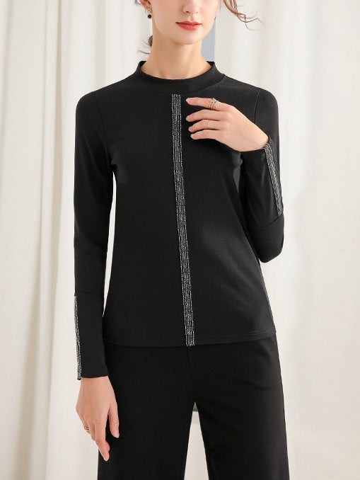 Leafaudo Plus Size Turtleneck Embellished Long Sleeve Top