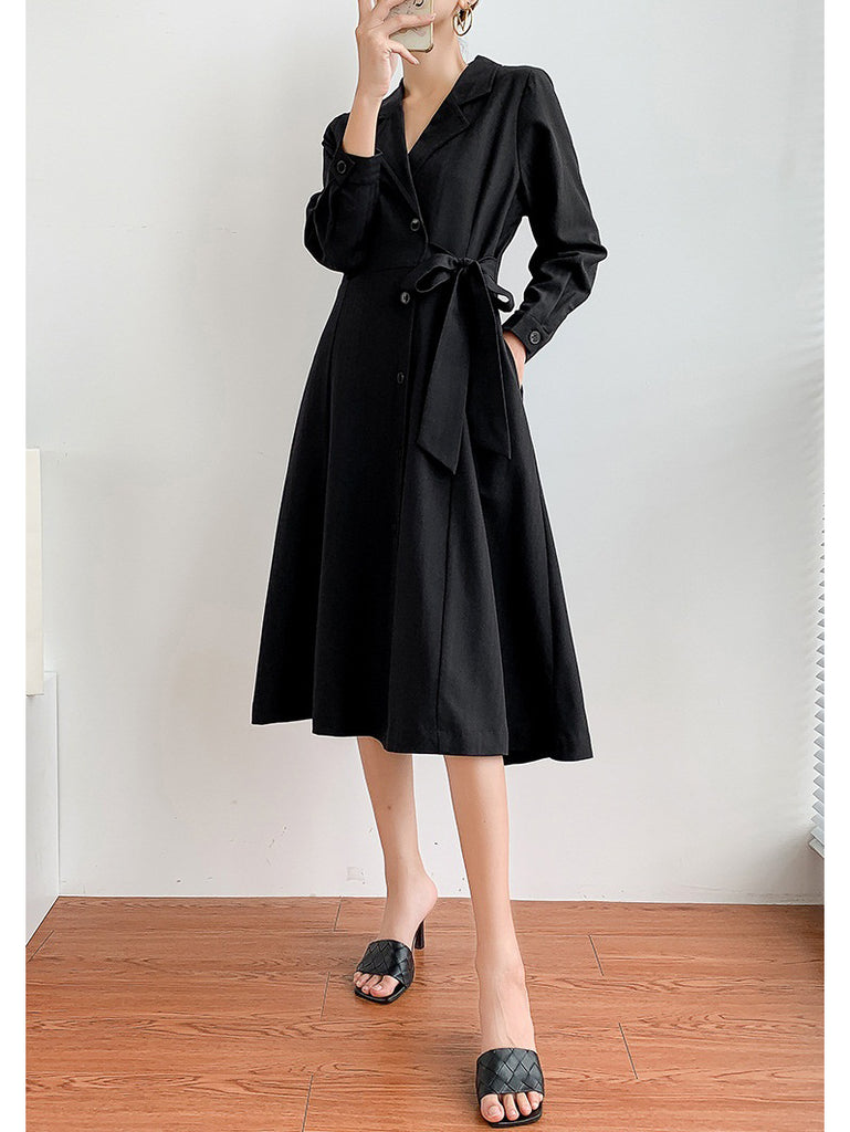 Womens Korean Slim Fit Double Breasted Trench Coat Suit Collar Long Parkas  Coats | eBay
