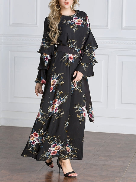 (M-7XL) Ghaada Tier Sleeve Floral Maxi Dress