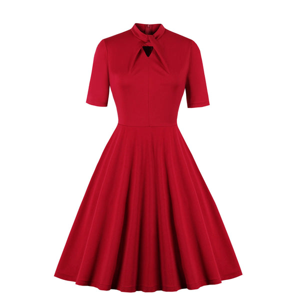 Plus Size Vintage Red Swing Short Sleeve Dress