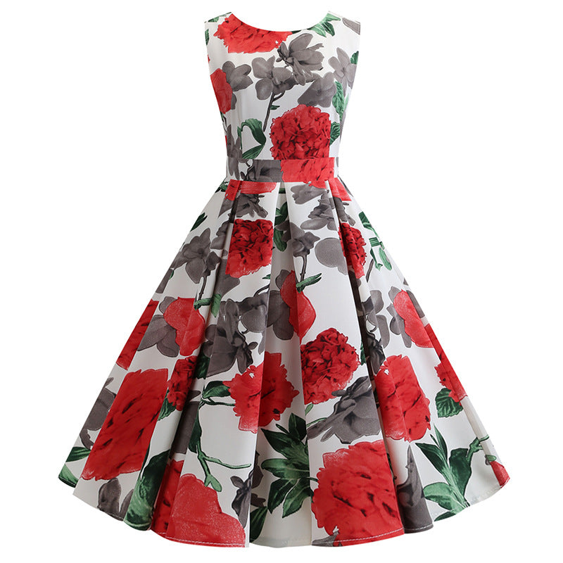Plus Size Vintage Floral Sleeveless Dress