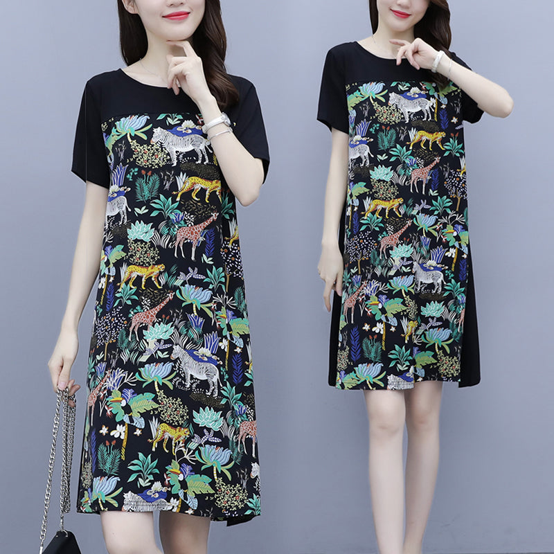 Kellyanne Plus Size Animal Print Short Sleeve Dress