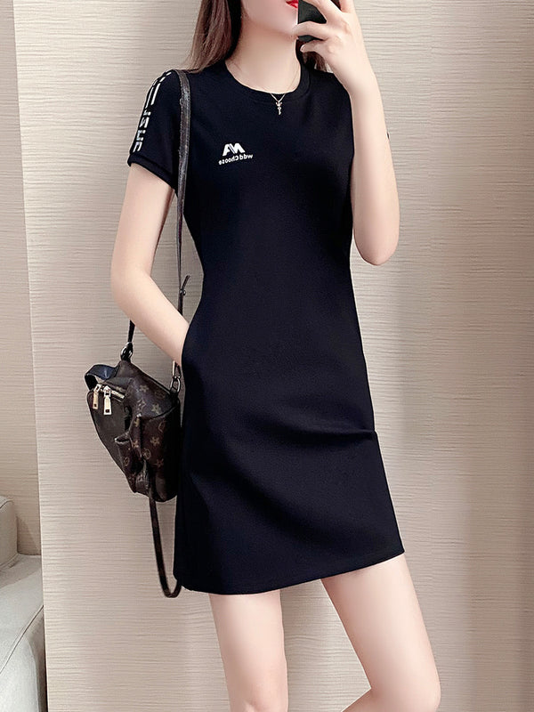 Plus Size Stripe Word Short Sleeve Dress