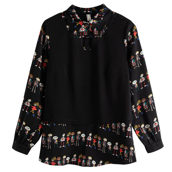 Plus Size Children Print Layer Long Sleeve Shirt Blouse