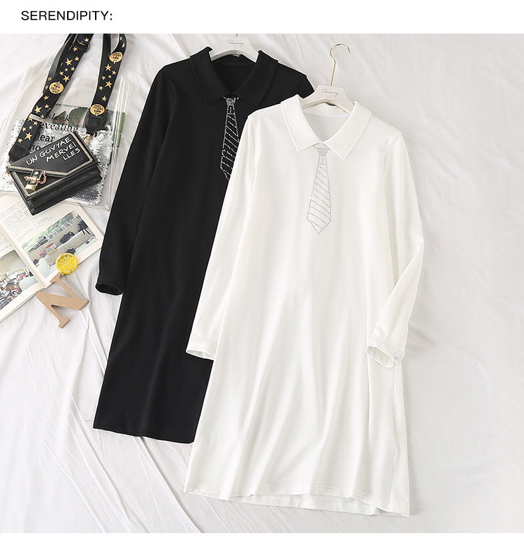 Kirstin Plus Size Embellished Neck Tie Long Sleeve Shirt Dress