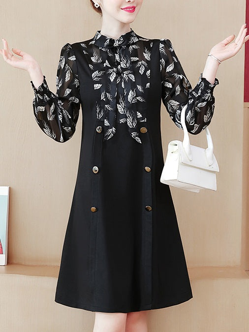 Xuan Plus Size Leafs Suspender Look Layer Mock 2 Piece Long Sleeve Dress (White, Red)