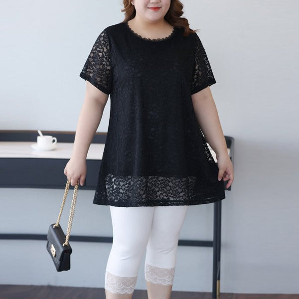 Plus Size Black Lace Short Sleeve Blouse (EXTRA BIG SIZE)