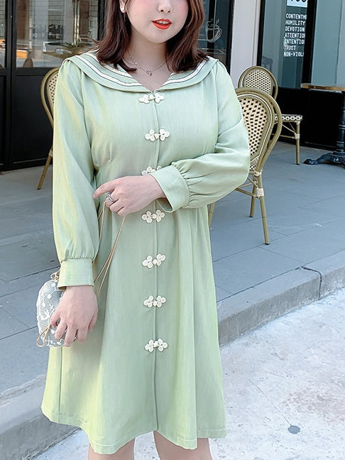 Tempeste Plus Size Cute Cheongsam Qipao Sailor Collar Long Sleeve