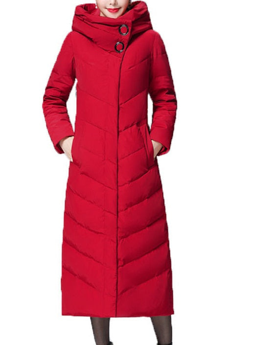 Star Plus Size Women's Winter Jacket Coat Fur Hoody Padded Over The Knee Longer Winter Jacket (Black, Red)