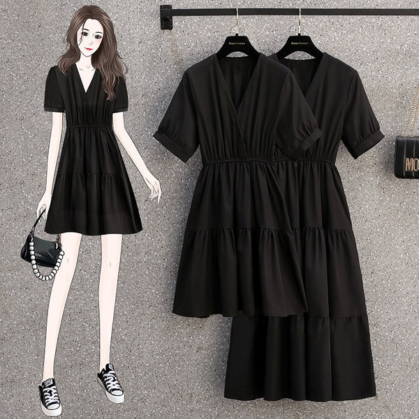 Plus Size Korean Black Tier Dress