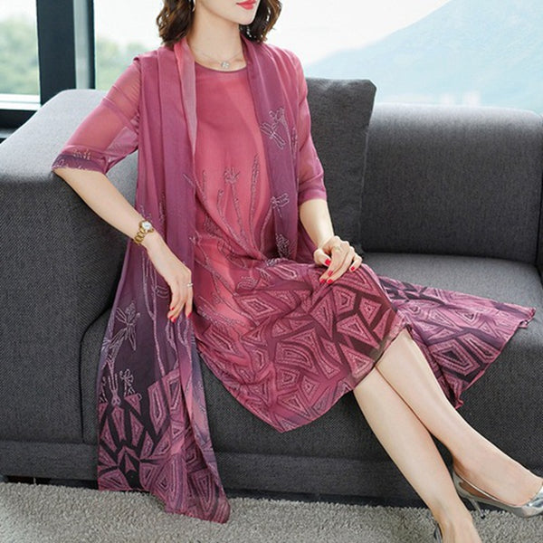 Plus Size Shawl Mock 2 Piece Dress