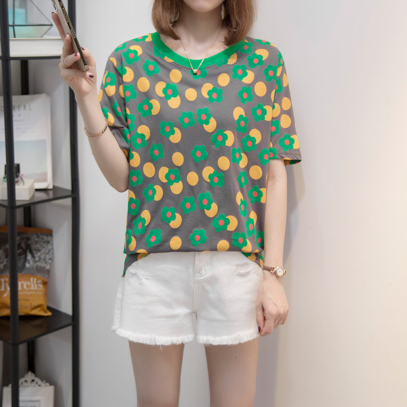 Plus Size Mod Pop Art Floral Ringer Short Sleeve T Shirt Top