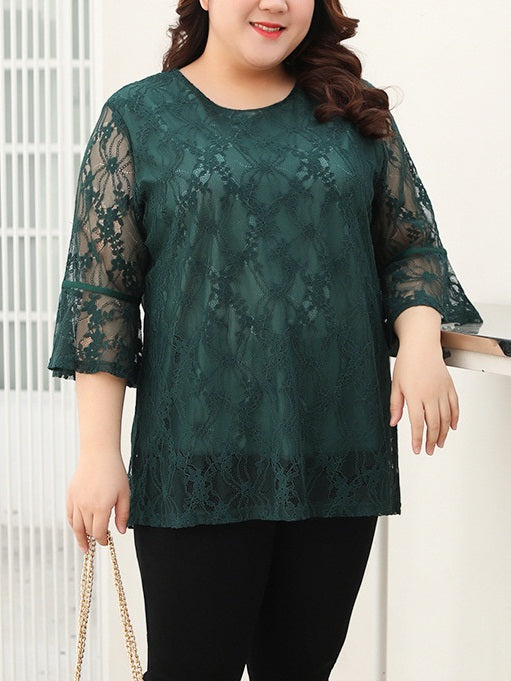 Viviyn Plus Size Lace Mid Sleeve Blouse (Red, Green, Black) (EXTRA BIG SIZE)
