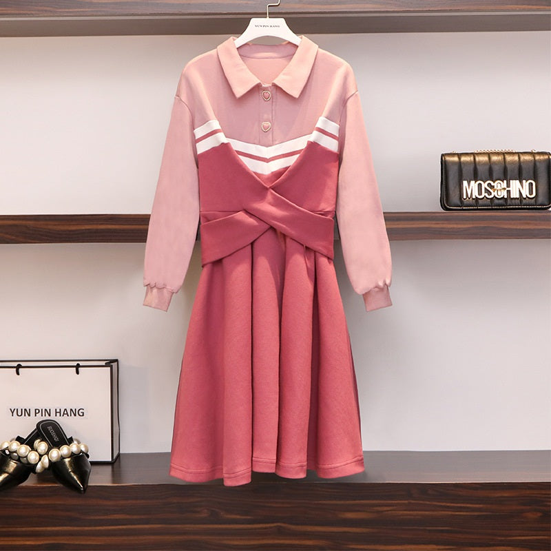 Sherelle Pink Hearts Button Knit Swing L/S Shirt Dress