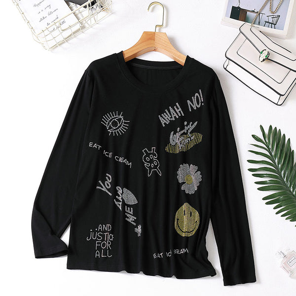 Latifa Plus Size Embellished Long Sleeve T Shirt Top