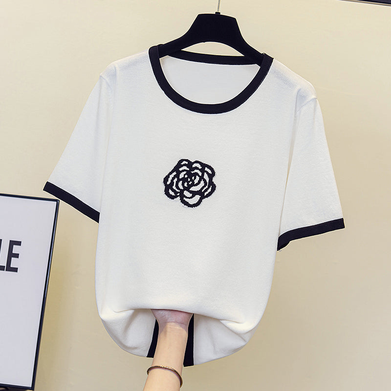 (Ready Stock White 2XL - 1 Pc) Plus Size Chanelesque Short Sleeve Top