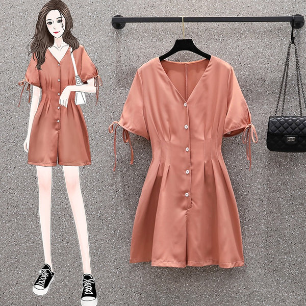 Plus Size Pink Buttons Romper