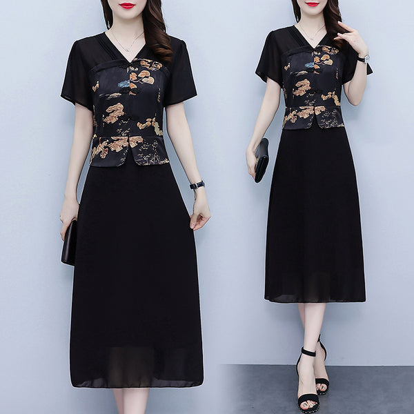 Plus Size Oriental Cheongsam Midi Dress