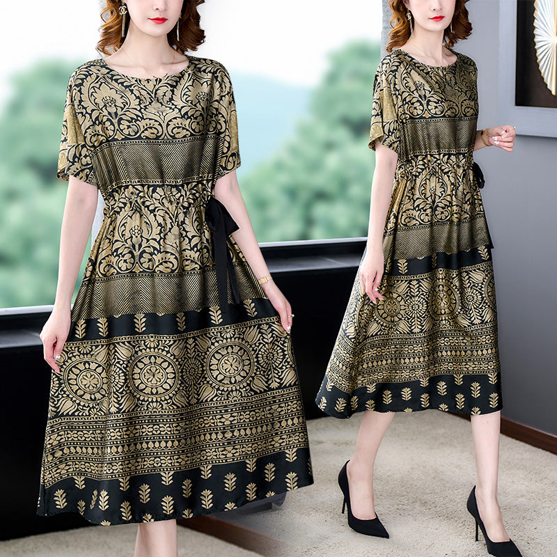 Plus Size Gold Ethnic Midi Dress