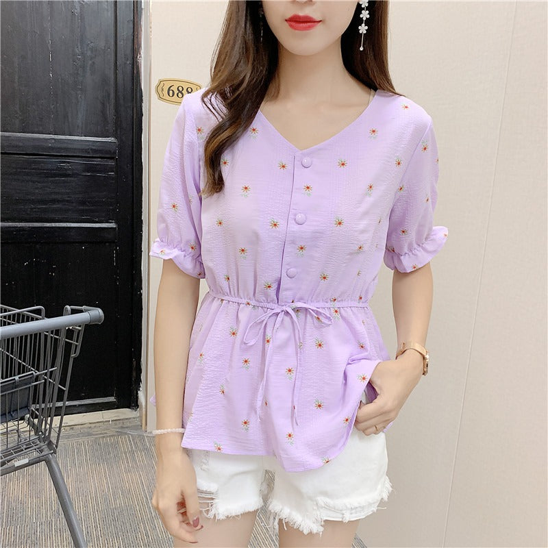 Plus Size Little Flowers Peplum Blouse