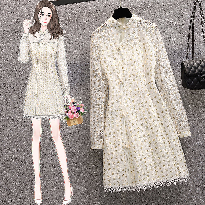Plus Size White Lace Long Sleeve Cheongsam