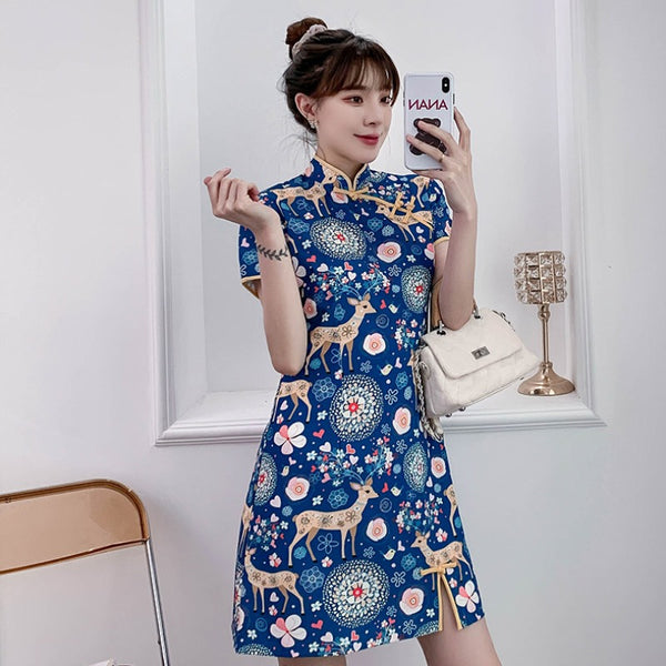 Plus size animal print cute cheongsam