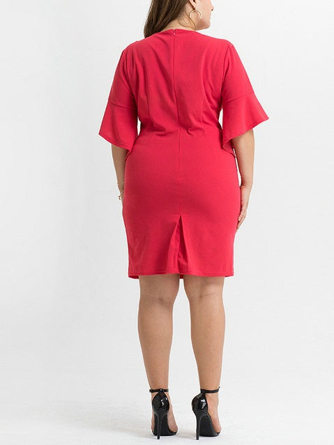 Tamasin Plus Size Red Bodycon Kimono Bell Wide Sleeves V Neck Wrap Nec –  Pluspreorder