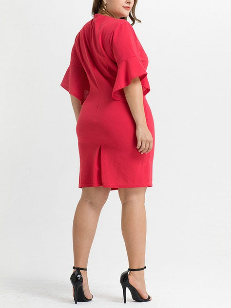 strapless open back dress Tamasin Plus Size Red Bodycon Kimono Bell Wide Sleeves V Neck Wrap Nec –  Pluspreorder