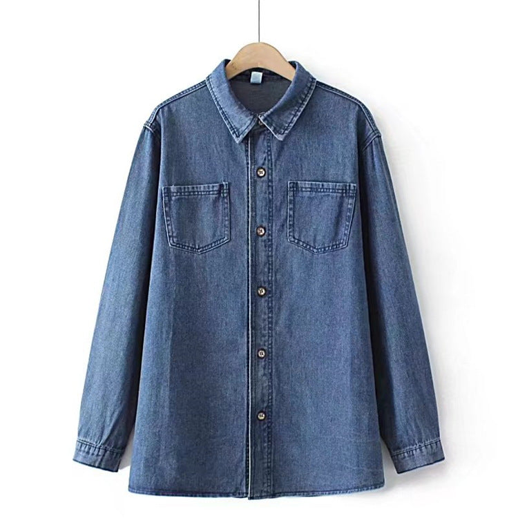 Plus Size Long-Sleeved Denim Shirt